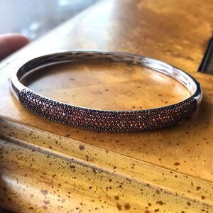 Natural Red Garnet Sterling Silver Bangle Bracelet